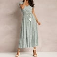 thumbnail image 4 of Womens Casual Summer Boho Floral Print Long Mixi Dress Ruffle Sleeve Bohemian V Neck Tie Waist Tiered Sun Dresses, 4 of 7