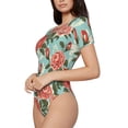 thumbnail image 2 of Yiaed Rose Flowers Print Women's Waist-Cinching Short-Sleeved Onesie,Elastic Onesiet,Snaps At Bottom,Easy To Put On And Take Off for Wome Bodysuit -Small, 2 of 8