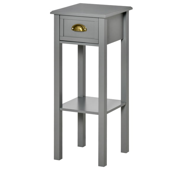 Dranite 2-Tier Tall End Table, Narrow Night Stand with Drawer and Lower Shelf
