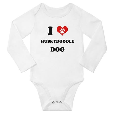 

I Heart Huskydoodle Dog Baby Long Rompers Bodysuit (White 6-12 Months)