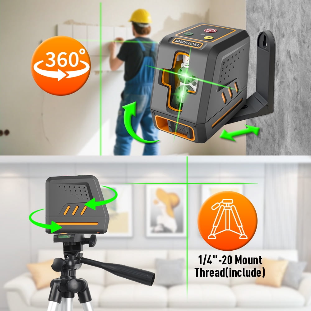 BOAYAL Laser Level 30M 98ft Self Leveling, Green Beam with Battery, Horizontal / Vertical /Cross Line for Picture Hanging Tile Home DIY Construction