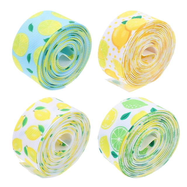 MasteelfCA 4 Rolls of Lemon Ribbons for Craft Lemon Printed Ribbons Decorative DIY Ribbons Wrapping Material