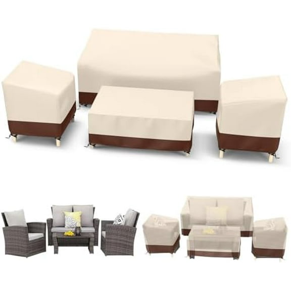 Outdoor Waterproof Patio Furniture Covers 4-Piece Set for Chairs 32in, Loveseat 56in, Coffee Table 45in, Heavy Duty 600D, Beige