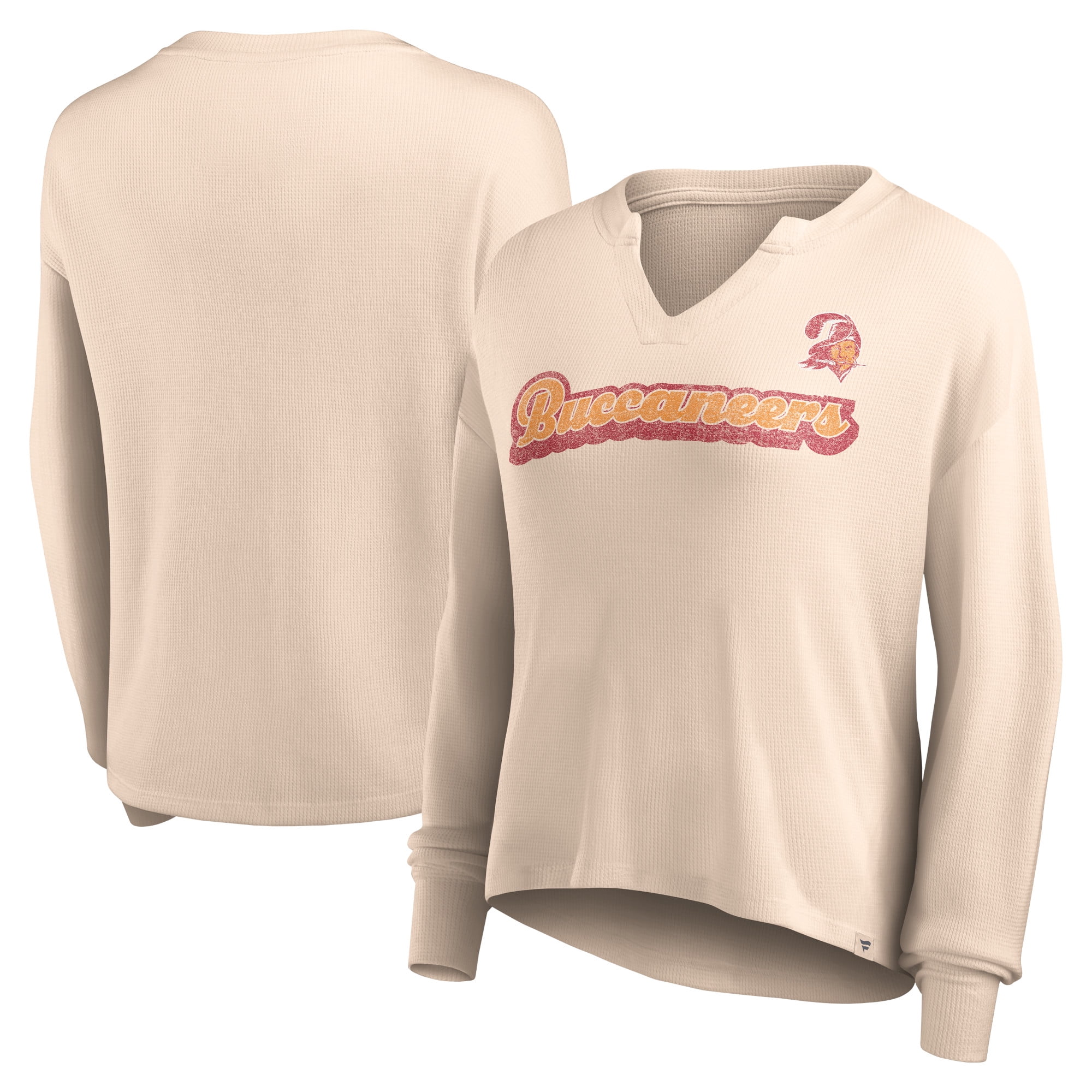 Women's Fanatics Tan Tampa Bay Buccaneers Go For It Notch Neck Waffle Knit Lightweight Long Sleeve T-Shirt