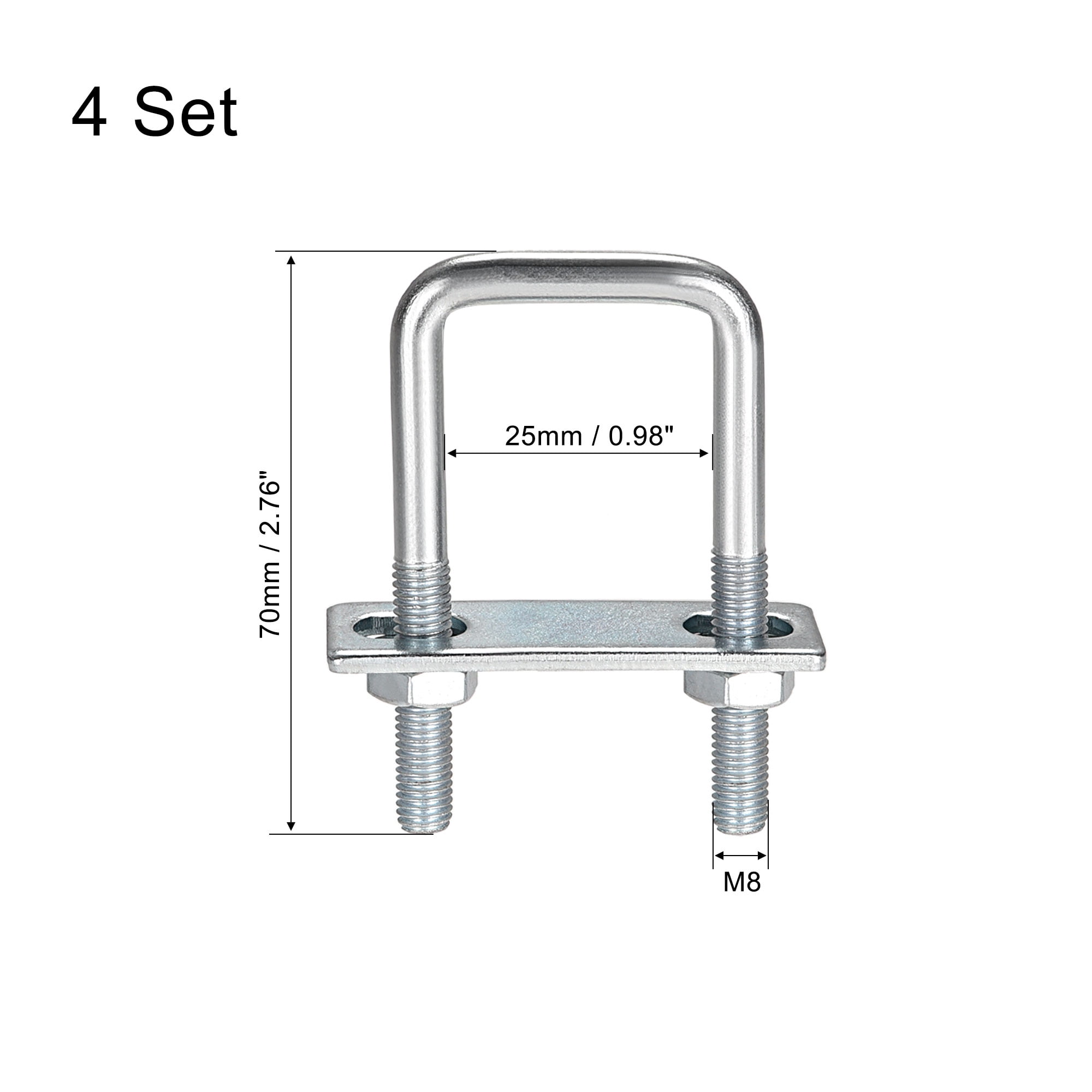 Unique Bargains Durable U-Bolts Carbon Steel with Nuts Plate Washers Silver 2.76"