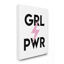 The Stupell Home Decor Collection lulusimonSTUDIO Black White and Pink GRL PWR Girl Power Typography with Lightning Bolt Stretched Canvas Wall Art, 16 x 1.5 x 20
