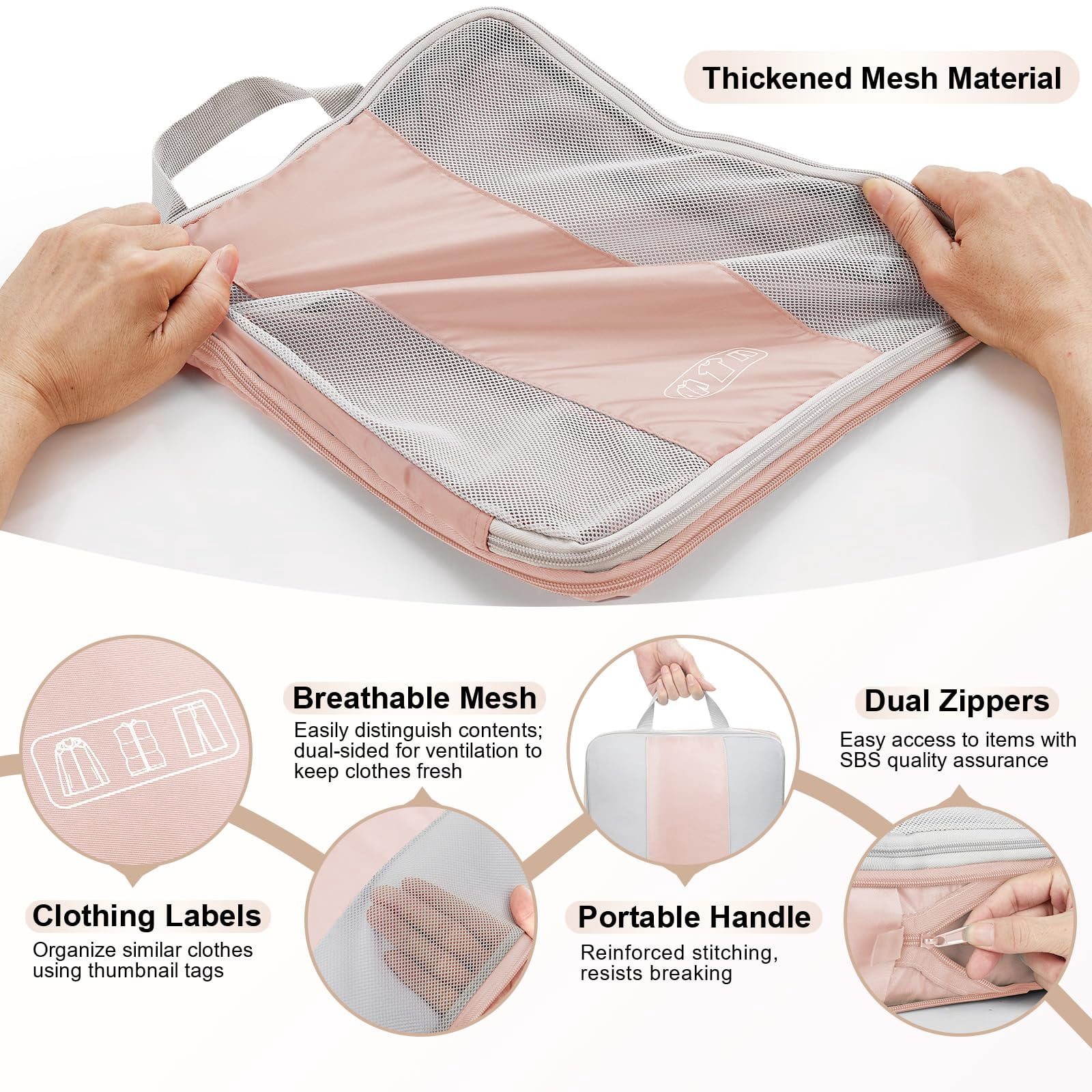 Beige 2 Set Travel Packing Cubes Suitcase Luggage Organizer Bags