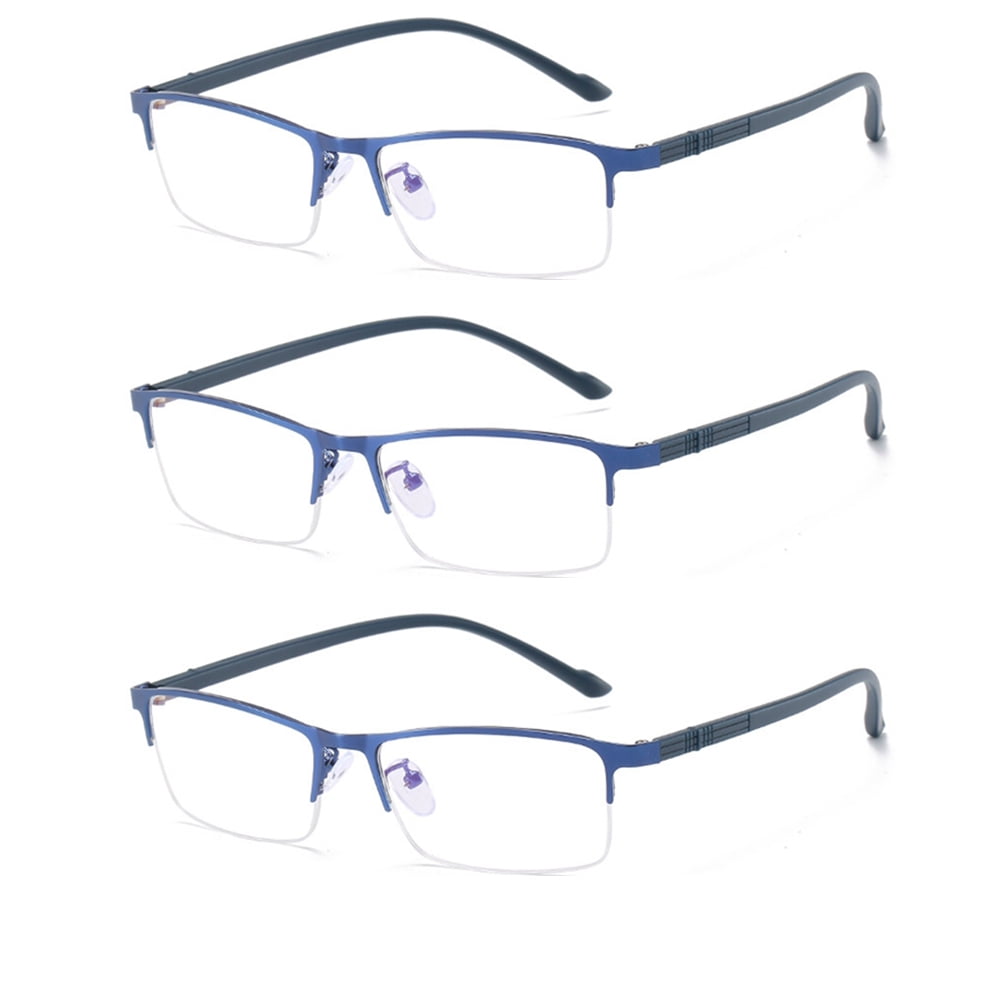 3 Pairs Metal Half Rimless Reading Glasses Blue Light Blocking Readers