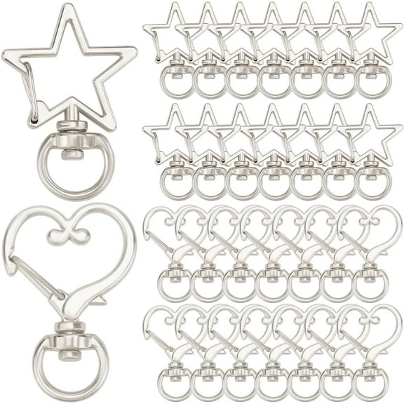 1 Box 40Pcs Swivel Lobster Clasp Silver Keychain Trigger Clasp Bulk Star Heart Shape Swivel Snap Hook Keychain Clip Alloy Spring Snap Clips for Jewelry Making Bag Tag Accessories DIY Crafts