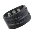 thumbnail image 1 of 2 Pulseras De Cuero Ancho De Dos Capas Vintage, Brazalete , Pulsera Negra, 1 of 8