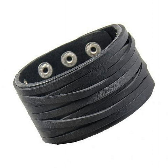 2 Pulseras De Cuero Ancho De Dos Capas Vintage, Brazalete , Pulsera Negra