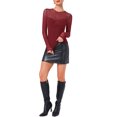 thumbnail image 2 of TOP SHEER MESH DE MUJER INSPIRE CHIC CON MANGA LARGA Y CUELLO REDONDO, DOBLE CAPA, IDEAL PARA FIESTAS Y CLUBES, TALLA L ROJO OSCURO, 2 of 6