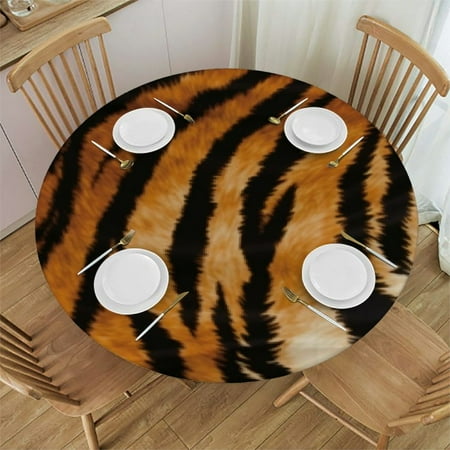 

BCIIG Tiger Print Pattern Round Table Cover Stain Resistant Washable Indoor Outdoor Tablecloth Kitchen Dining Wedding Parties Elastic Edge 100% Polyester Fiber 38-42