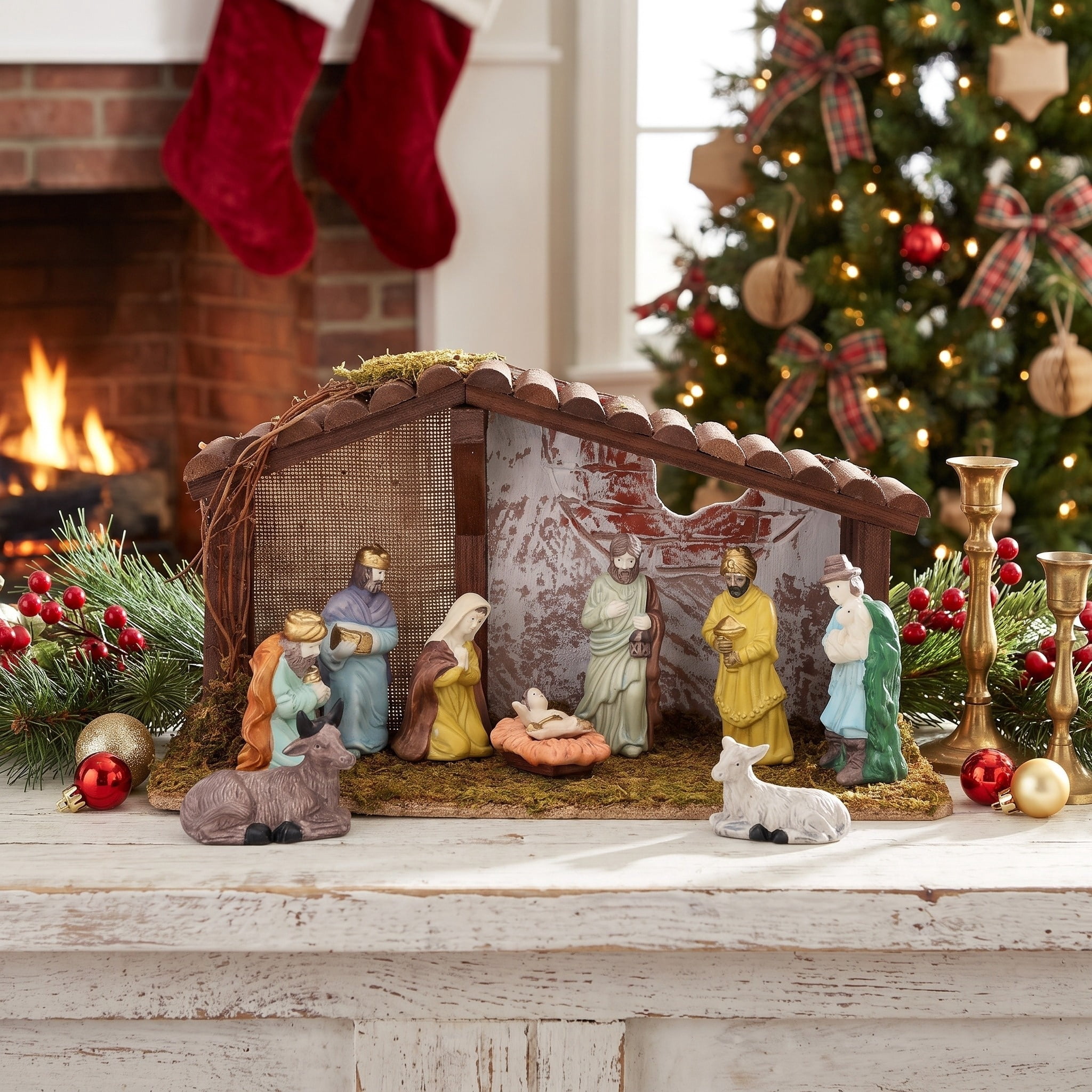 Porcelain Multicolor Tabletop Indoor Nativity Scene Christmas Decoration, 12 Pieces, by Holiday Time