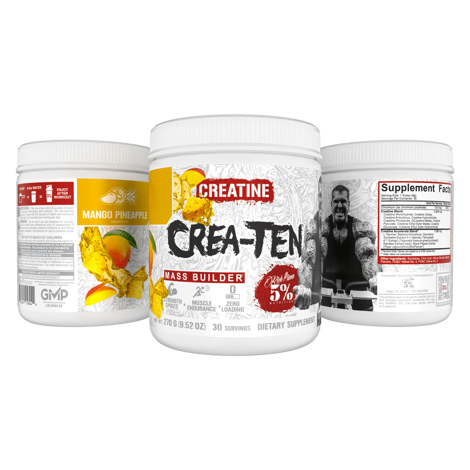 5% Nutrition CreaTEN Flavored Creatine Powder Supplement for Muscle Gain Max Power Strength Endurance and Recovery (Mango Pineapple)