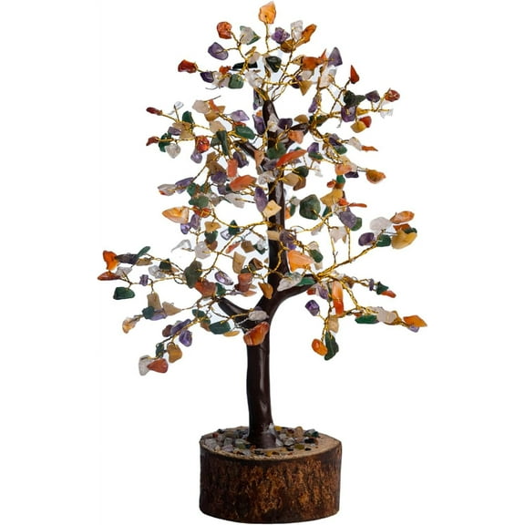 WC Multi Crystal Tree for Positive Energy Home Decorations and Healing Crystal Tree with M-Seal & Golden Wire | Money Tree | Crystal Decor | Multi Crystal | Feng Shui Decor (300 Beads)