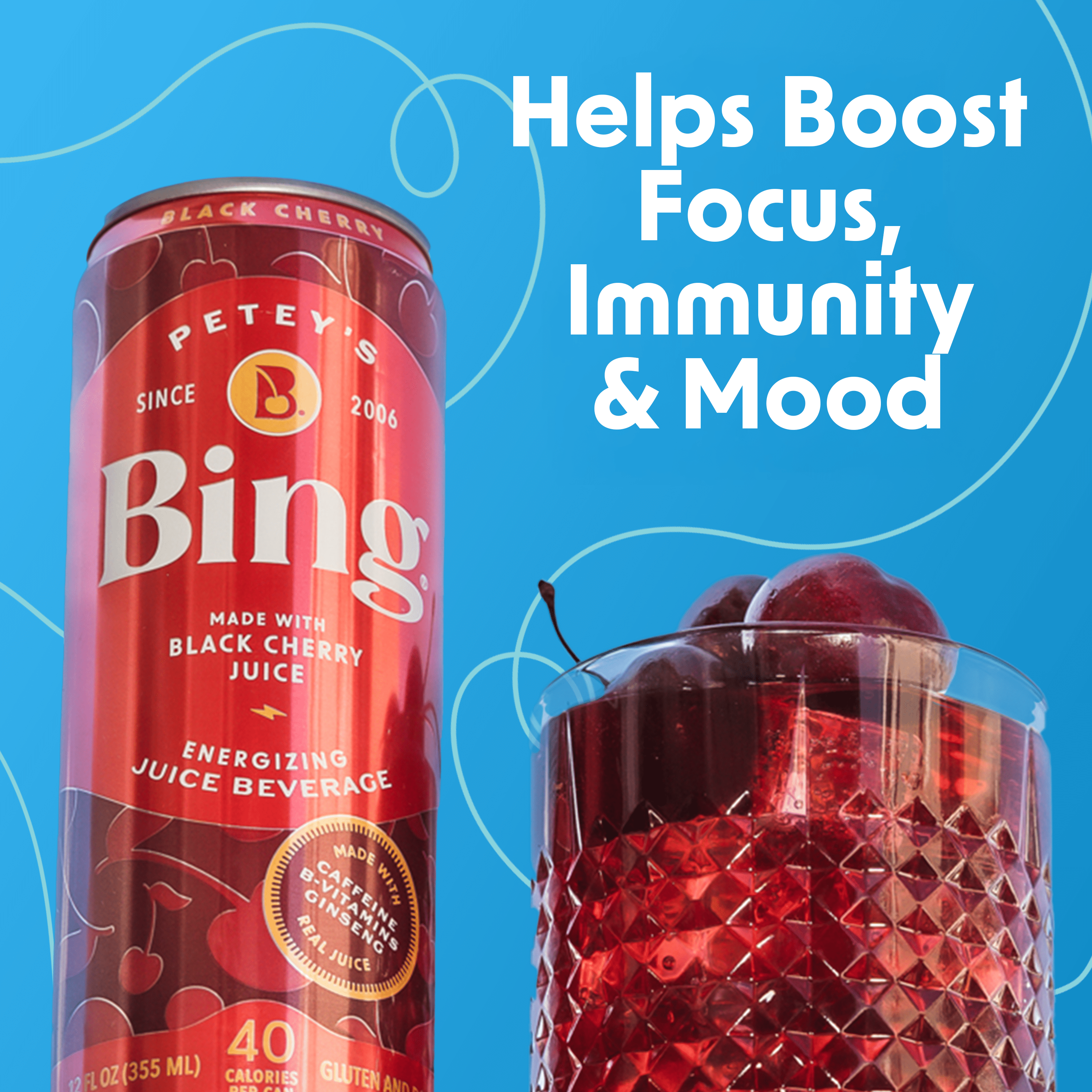 Bing Beverage Healthy Energy Drinks, Bing Cherry, 12 oz (12 Pack)