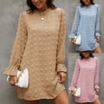 thumbnail image 6 of Women Puff Long Sleeve Ruffle O-Neck for Swiss Dot Casual Loose Chiffon Midi Dre, 6 of 18