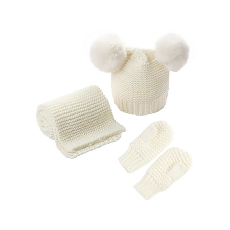 

Toddler Baby Hats Scarf Gloves 3pcs Set Winter Warm Kids Girls Boys Mitten PomPon Woollen Thick Beanies Hat Outfits Suits