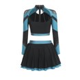 thumbnail image 2 of Aislor Womens Shiny Rhinestone Cheerleading Uniform 2 Piece Set Long Sleeve Crop Top & Skirt For Dance Sky Blue M, 2 of 6