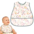 thumbnail image 2 of Mess Proof Baby Bibs for Eating, Waterproof Toddler Bibs for 2-4 Years, Soft Machine Washable Sleeveless Baby Smock Bib, Reusable Weaning Apron for Feeding Bib with Food Catcher, Spring Flower, 2 of 5