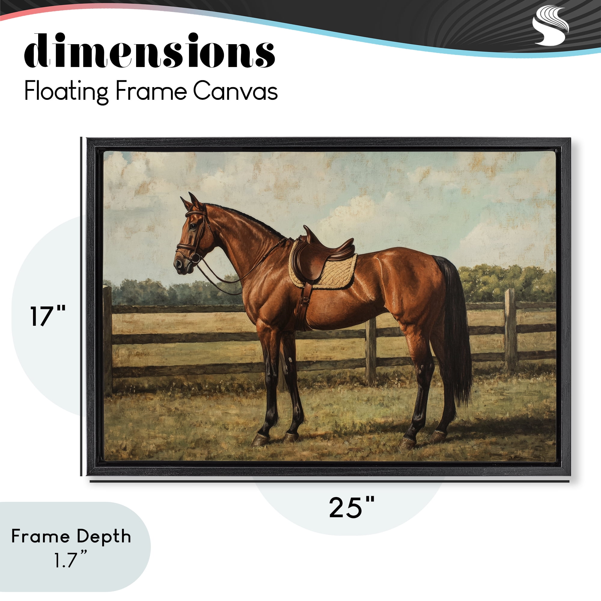 Stupell Industries Chocolate Stag Saddled in Pasture Black Framed Floater Canvas Wall Art, design by Petal Prints Design