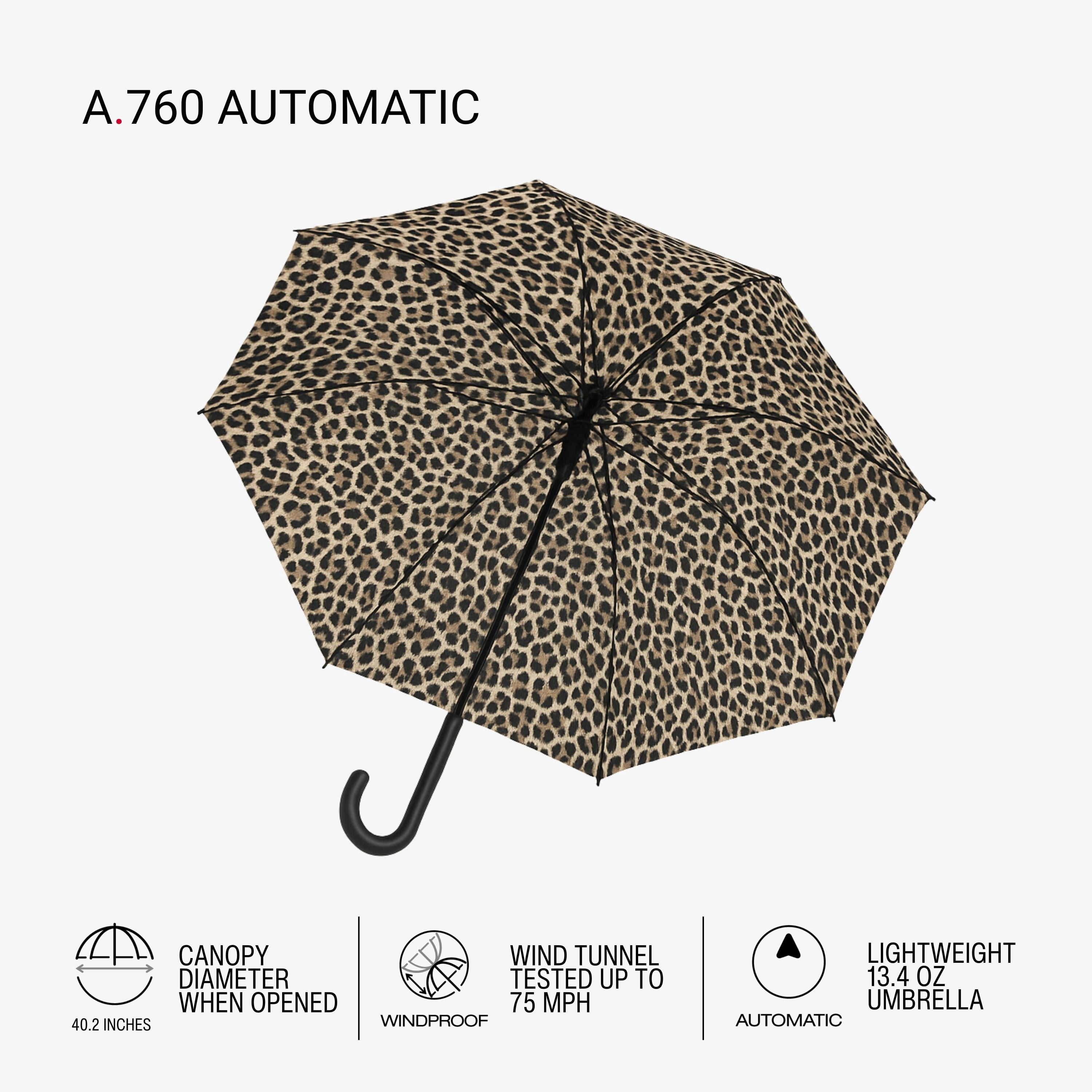Knirps A.760 Curved Handle Rain Umbrella for Adults in Jaguar – 42" Windproof Automatic Open Canopy, Ultra Lightweight Steel Aluminum Frame with Large Button, Rounded Tips, Polyester Case Included