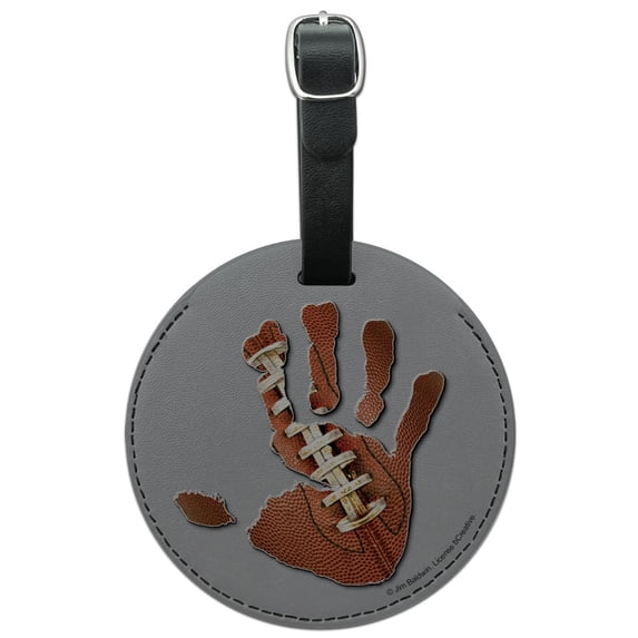 Hand Print Football Get a Grip Round Leather Luggage Card Suitcase Carry-On ID Tag