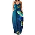 thumbnail image 2 of ICHUANYI Clearance Women's Fashion Sexy Vintage V Neck Sleeveless Printing Party Dresses(Blue, S) Ichaunyi WER2023080907918, 2 of 5