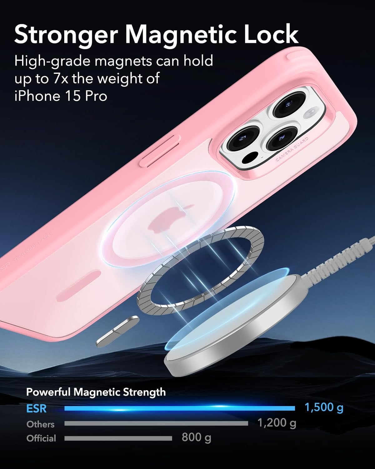CRKMGS-for iPhone 15 Pro Case, Compatible with MagSafe, Military-Grade Protection, Yellowing Resistant, Scratch-Resistant Back, Magnetic Phone Case for iPhone 15 Pro, Classic Series, Frosted Pink