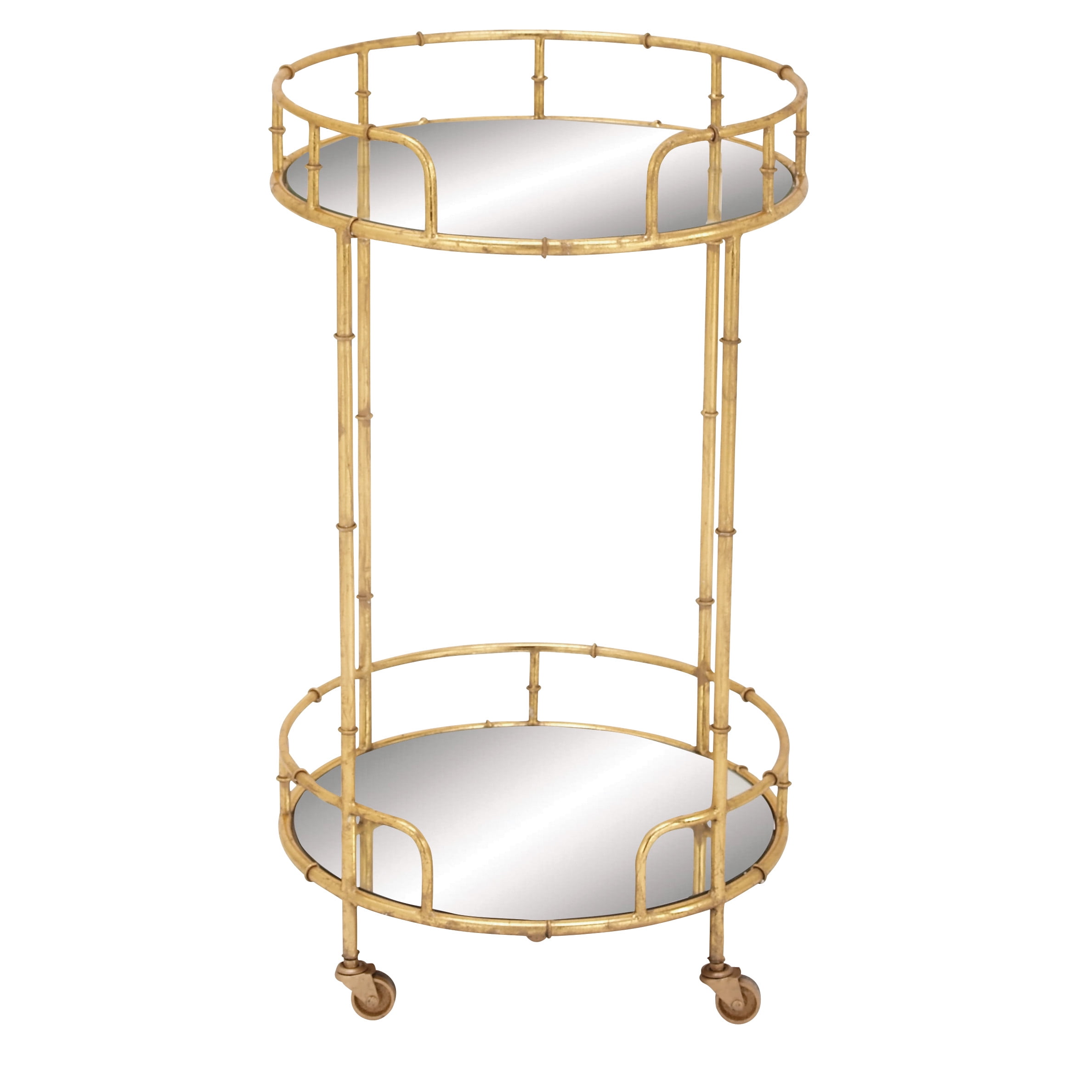 DecMode 31" x 18" Gold Metal Traditional Bar Cart