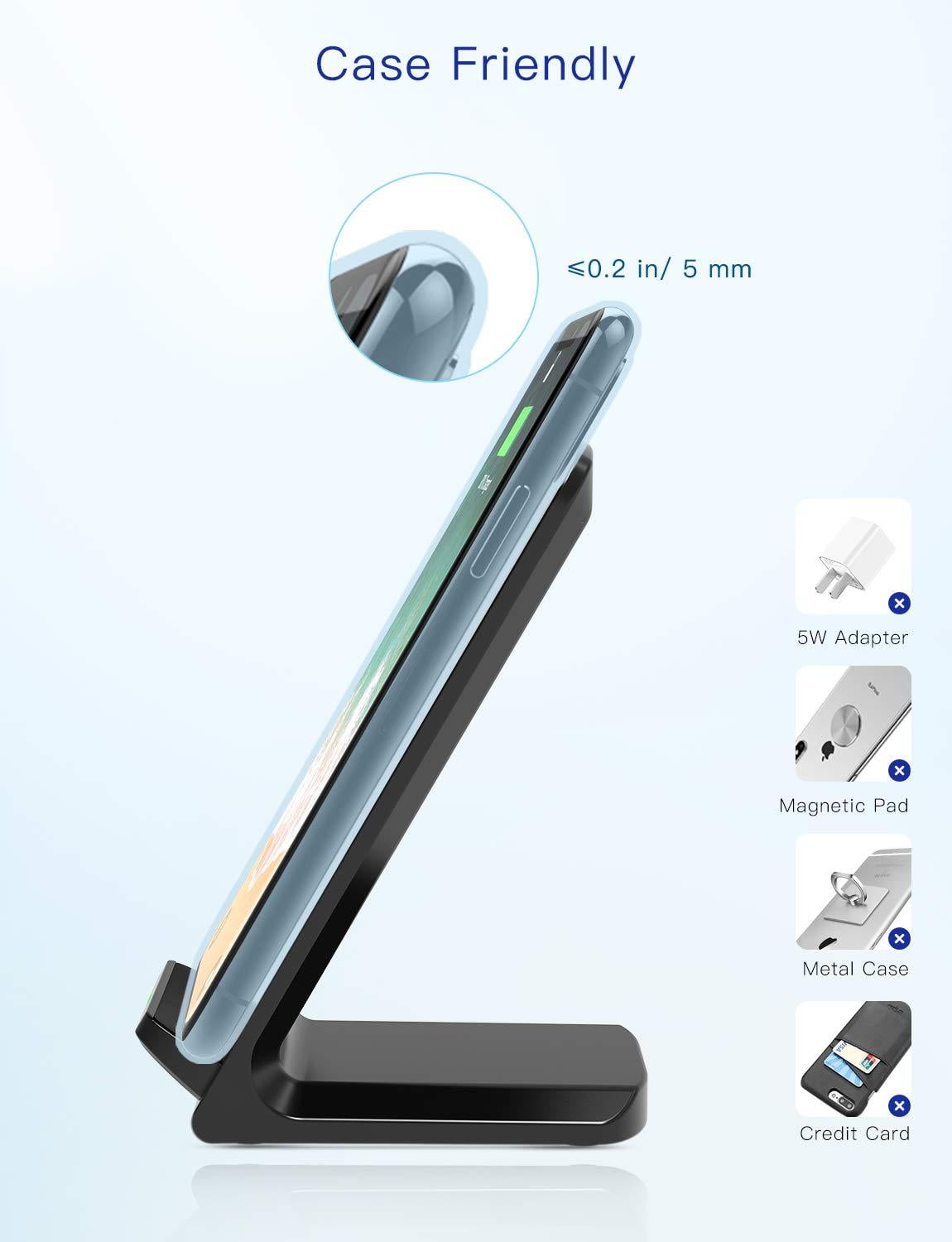 Qi Certified Wireless Charging Stand Compatible with iPhone Xs MAX//XR//XS//X//8//8 Plus 5W All Qi-Enabled Phones No AC Adapter 10W for Galaxy Note 9//S9//S9 Plus//Note 8//S8 Seneo 014 Wireless Charger