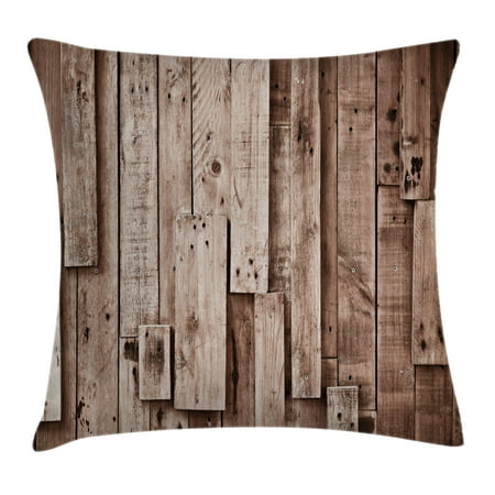 Wooden Throw Pillow Cushion Cover, Vintage Barn Shed Floor Wall Planks Sepia Art Old Natural Plywood Lodge Image Print, Decorative Square Accent Pillow Case, 16 X 16 Inches, Grey Brown, by