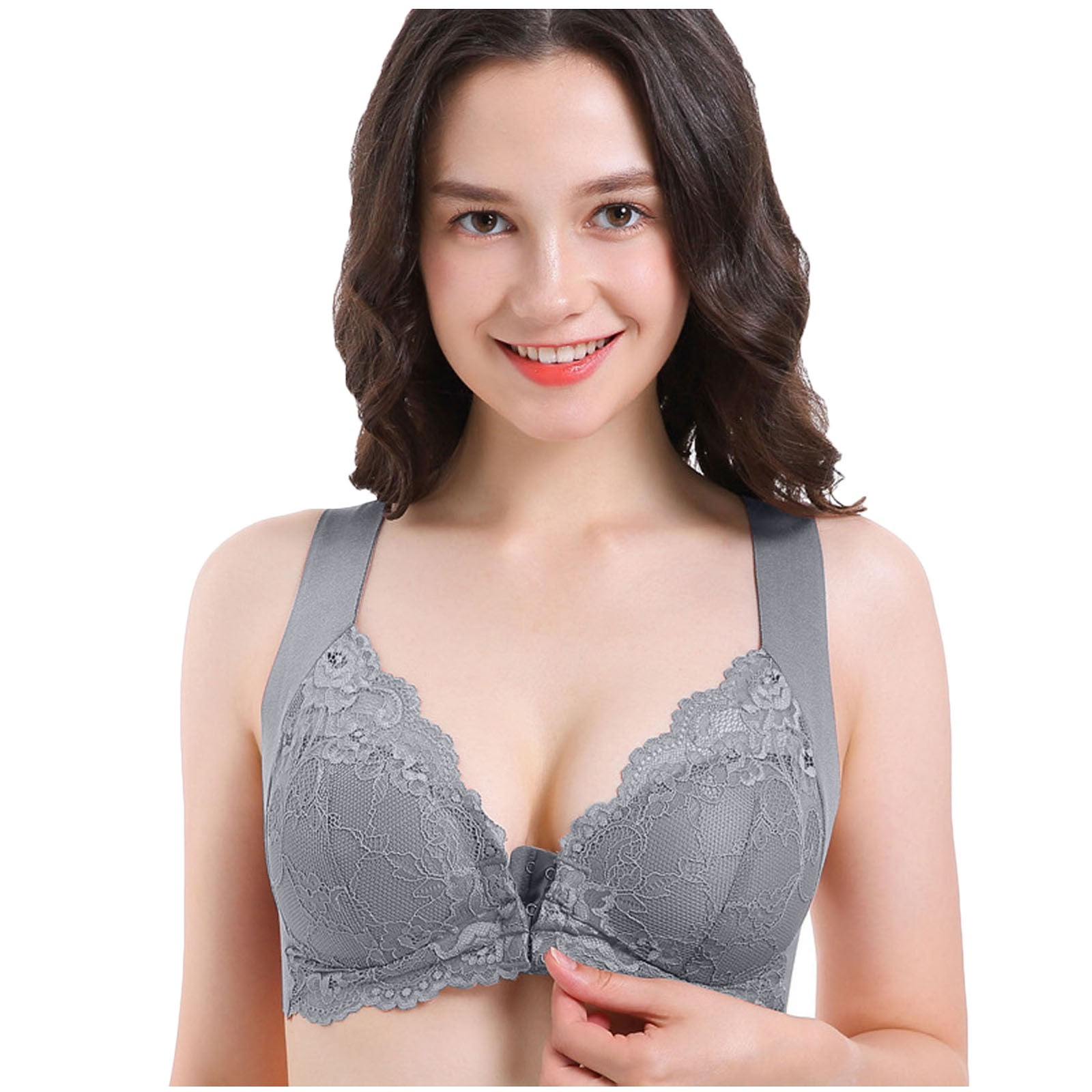 wendunide bras for women Women's Adjustable Sports Front Closure  Extra-Elastic Breathable Lace Trim Bra Bra Gray 8XL