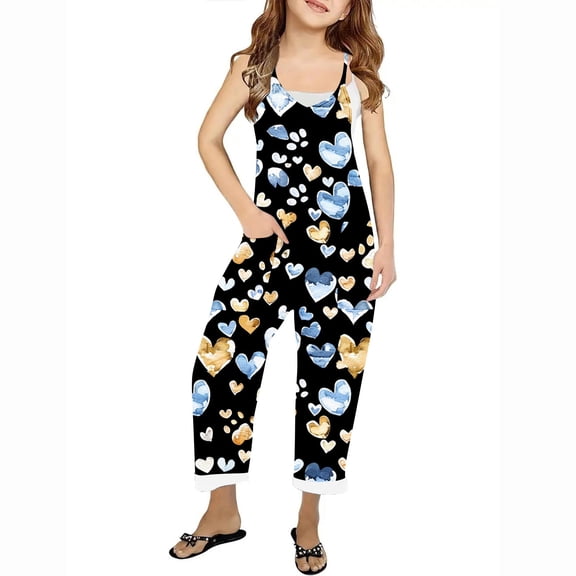 Rvasteizo Girls Jumpsuit Sleeveless Side Pockets Solid Fall Kids Long Overall for 3-10 Years