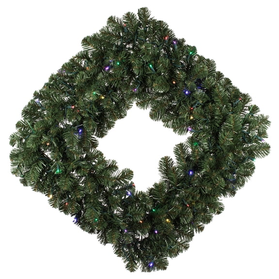 Vickerman 30" Oregon Fir Artificial Christmas Square Wreath, Multi-colored Single Mold LED Wide Angle Lights