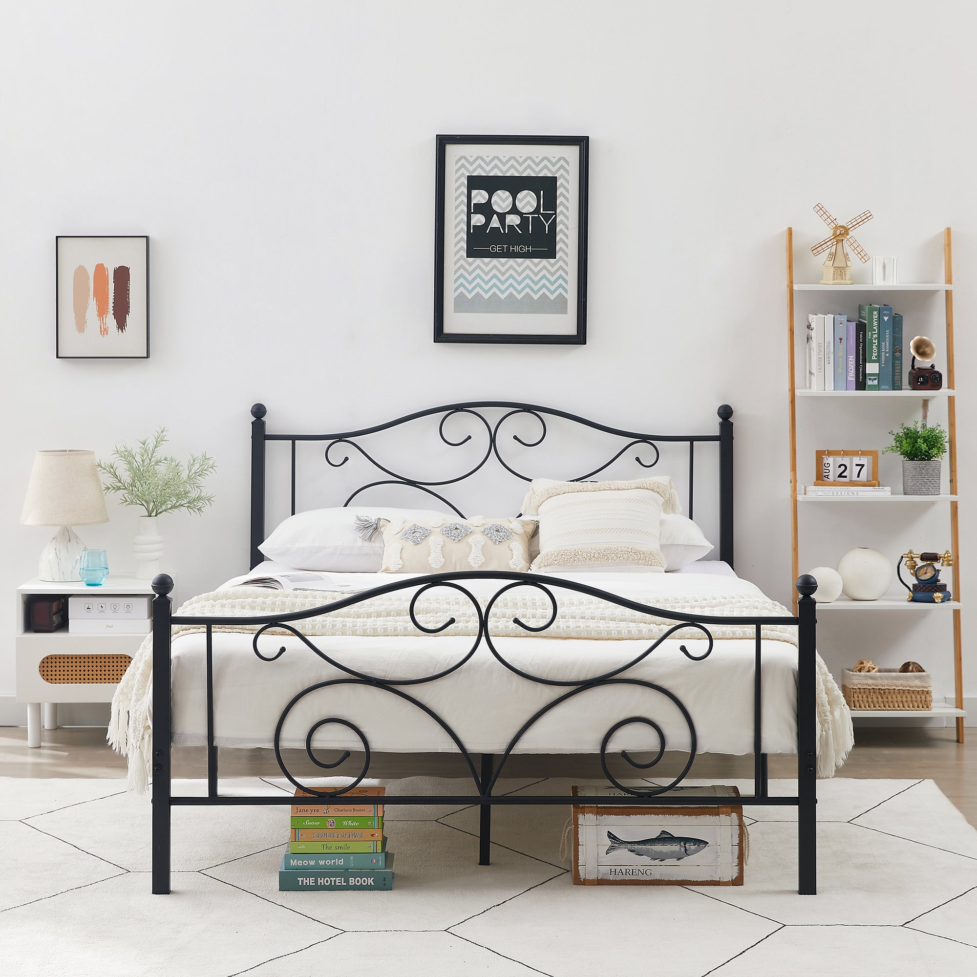 VECELO Traditional Metal Platform Bed Frame with Butterfly Shape Headboards  and Footboard, Twin Size, Black - Walmart.com