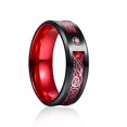 thumbnail image 1 of Anillo de boda de acero inoxidable con borde biselado y ranura roja de 8 mm para hombre, con incrustaciones de circón y dragón celta, de fibra de carbono roja, talla 9, rojo, 1 of 5