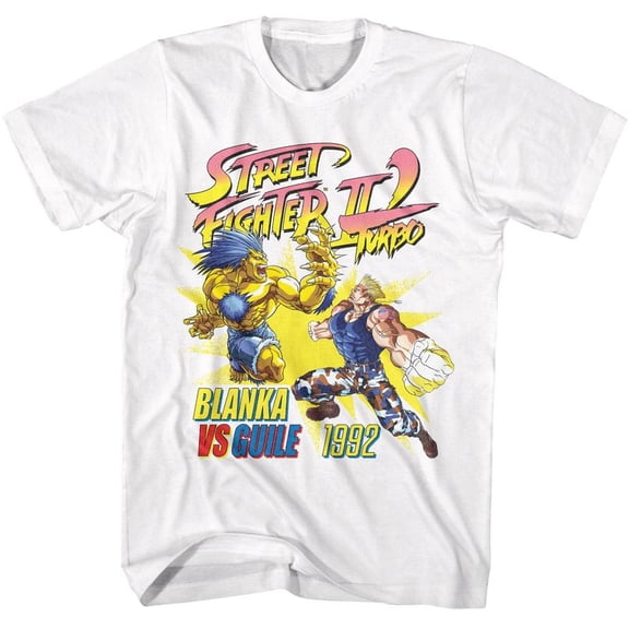 Street Fighter 2 Turbo Blanka vs Guile Men's T Shirt (White, AdultS)