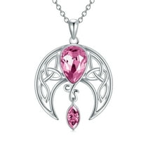 SISGEM Necklace Sterling Silver Celtic Crescent Moon Goddess Pendant Irish Good Luck Necklace with Birthstone Crystal, Celtic Jewelry Gift for Women Mom Wife