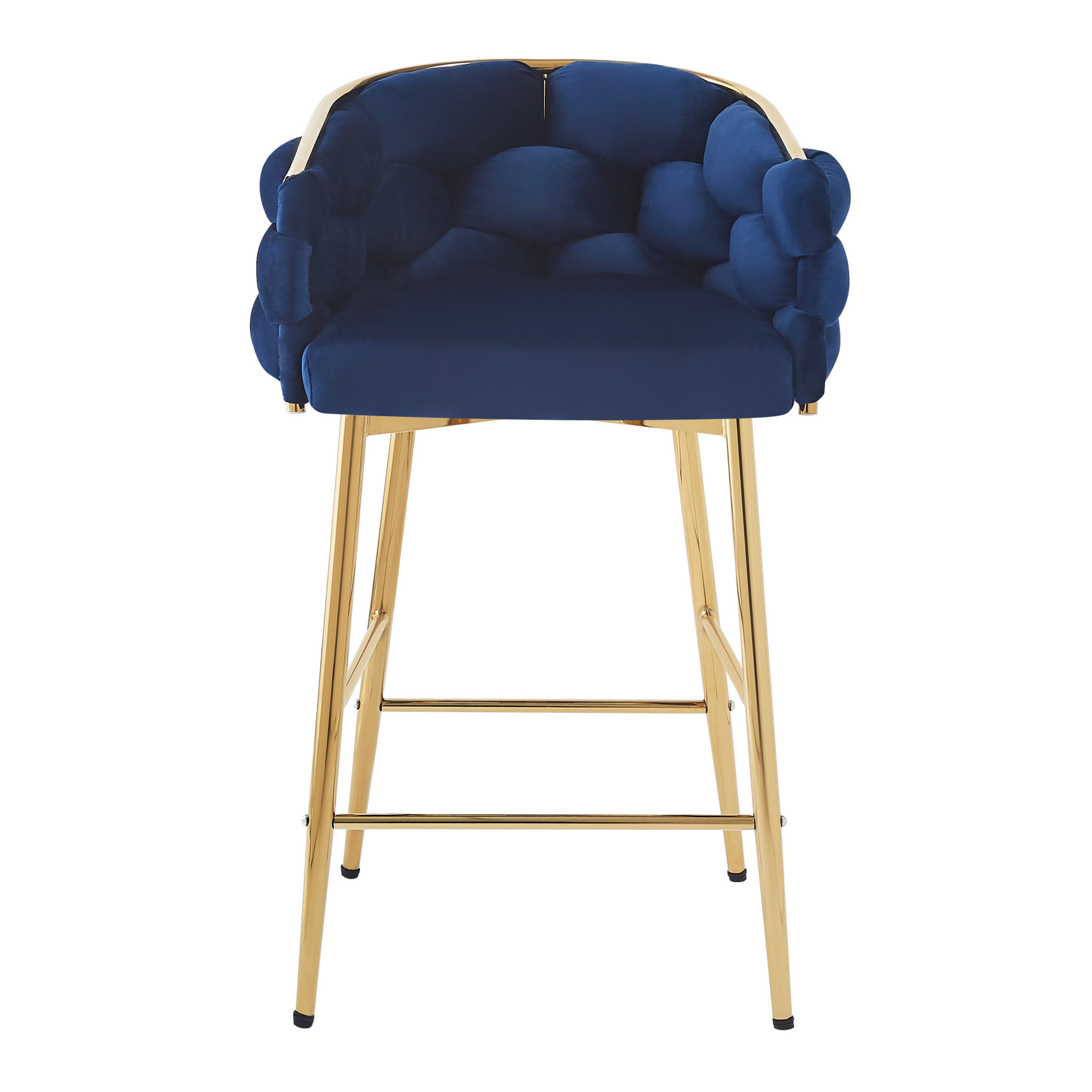 Nivora 28" Seat Height Modern Upholstered Flannelette Counter Stools, Metal Frame, Dark Blue + Gold, Set of 2