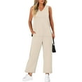 thumbnail image 6 of GXIPO 2 Piece Summer Sets for Women – Casual Wide Leg Crop Pants Lounge Wear Beige M, 6 of 6