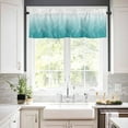 thumbnail image 3 of Teal Blue White Ombre Kitchen Curtains and Valances Set, Rod Pocket Curtains Tier Farmhouse Window Curtains 36 Inch Length, Abstract Line Texture Minimalism Gradient 3 Piece Kitchen Curtains Set, 3 of 6
