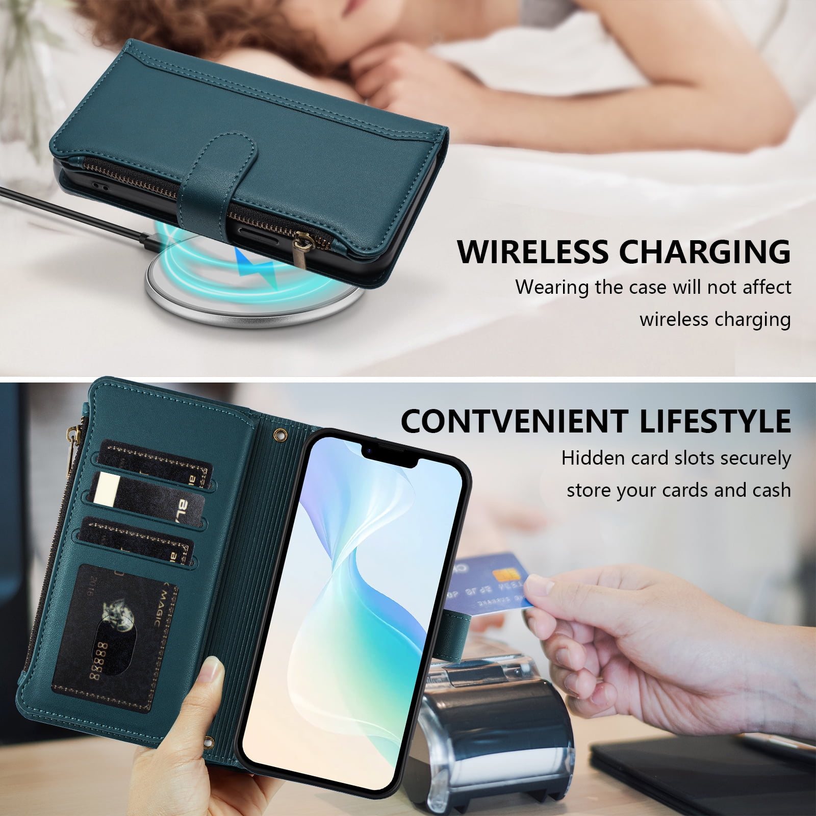 Case for TCL K23 Classic Leather Phone Case with Detachable Wrist Strap Zipper Pocket Card Holder Kickstand Support Wireless Charging Shockproof Cover
