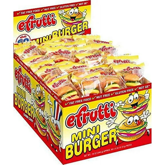 eFrutti Gummi Mini Burger Shape (60 Pieces) Display Box Individual Wrap Gummy by LookOn