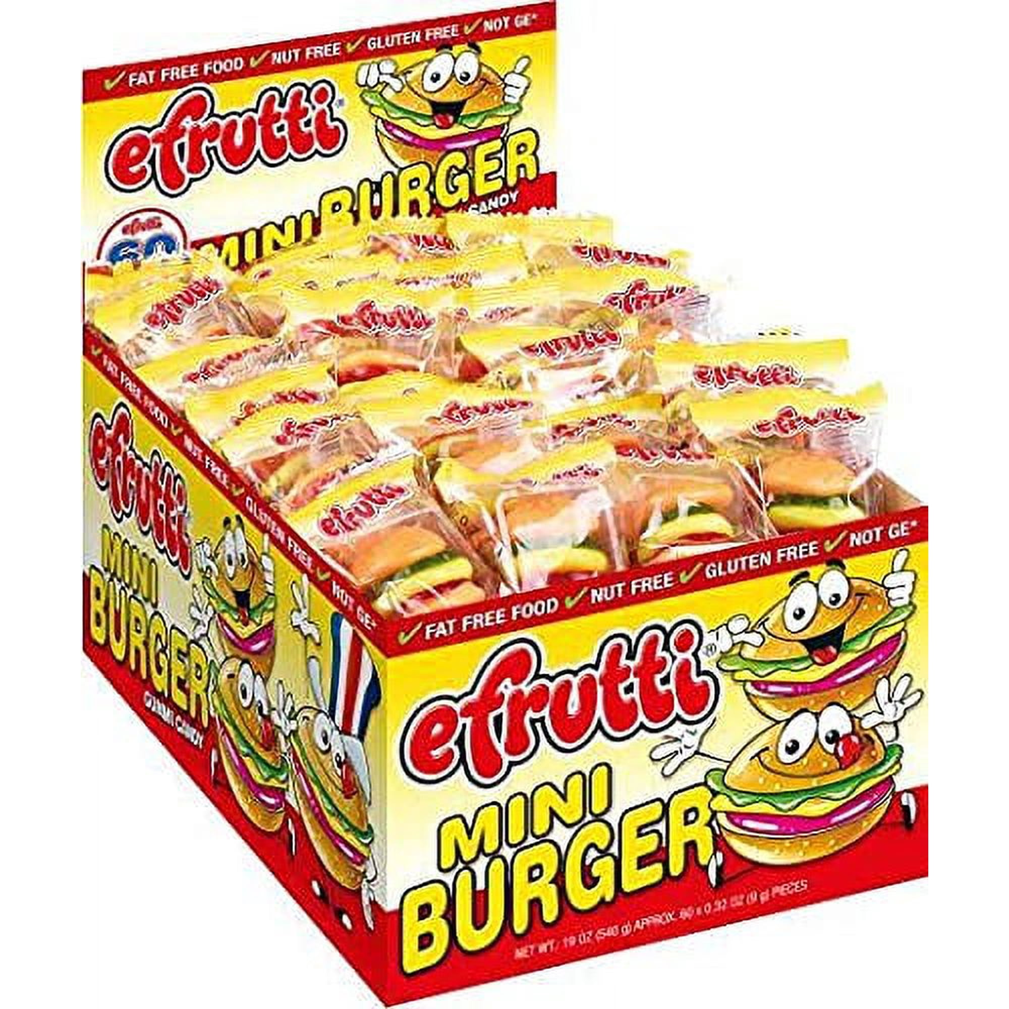 eFrutti Gummi Mini Burger Shape (60 Pieces) Display Box Individual Wrap Gummy by LookOn