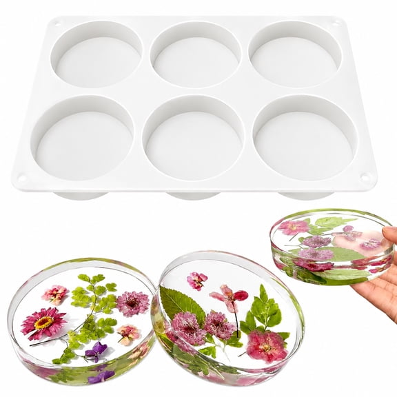 Coaster Molds for Epoxy Resin, Extra Deep Large 6-Cavity Round Silicone Mold for Cups & Mats, Easy Demolding DIY Craft for Fall Home Decor