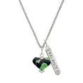 thumbnail image 1 of Delight Jewelry Silvertone Lime Green Large Cheetah Print Heart Silvertone Balance Bar Charm Necklace, 23", 1 of 4
