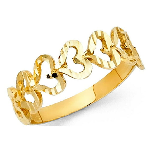 Solid 14k Yellow Gold Hearts Band Love Ring Diamond Cut Polished Finish Genuine Fancy 6MM, Size 7
