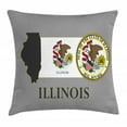thumbnail image 1 of Illinois Throw Pillow Cushion Cover, Illinois State Map National Union Seal Coat of Arms with Eagle American Borders, Decorative Square Accent Pillow Case, 18" X 18", Multicolour, by Ambesonne, 1 of 2